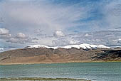 Ladakh - Tso-Kar lake, surrounded by white salt deposits that contrast with the blue of the waters. 